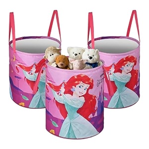 heart home foldable 45l toys organizer for kids room - soft toys storage bagbasketcontainer with handles  disney princess - pink