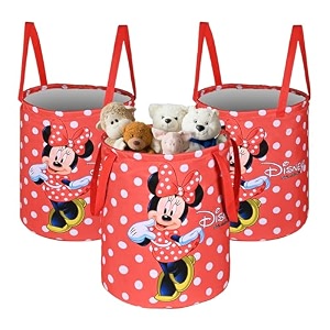 heart home pack of 3 foldable 45l toys organizer for kids room - soft toys storage bagbasketcontainer with handles  disney minnie dots - red