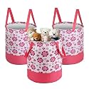 Heart Home Foldable 45L Toys Organizer for Kids Room - Soft Toys Storage Bag/Basket/Container with Handles | Floral Print - Pink &amp; White