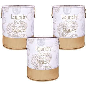 heart home foldable laundry basket for clothes  non-woven round laundry basket  washing clothes storage basket  toy storage organizer  45 ltr  golden dot  black