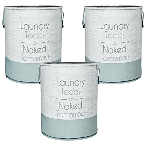heart home pack of 3 foldable laundry basket for clothes  non-woven round laundry basket  washing clothes storage basket  toy storage organizer  45 ltr  jute-print  grey