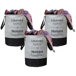 heart home waterproof round non wovan laundry baghampermetalic printed with handlesfoldable bin amp 45 liter capicitysize 37 x 37 x 49 pack of 1 grey amp black-heartxy11446