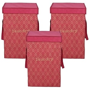 heart home foldable laundry basket for clothes  non-woven round laundry basket  washing clothes storage basket  toy storage organizer  45 ltr  golden-print  maroon