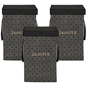 heart home pack of 3 foldable laundry basket for clothes  laundry bag with lid amp handle  cloth storage box for washing  toy storage organizer  75 ltr  golden dot print  black