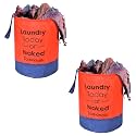 Heart Home Pack of 2 Foldable Laundry Basket for Clothes | Non Woven Round Laundry Basket | Washing Clothes Storage Basket | Toy Storage Organizer | 45 LTR | Red