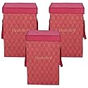 Heart Home Foldable Laundry Basket for Clothes | Non-Woven Round Laundry Basket | Washing Clothes Storage Basket | Toy Storage Organizer | 45 LTR | Golden-Print | Maroon