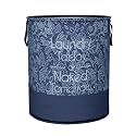 Heart Home Foldable Laundry Basket for Clothes | Non-Woven Round Laundry Basket | Washing Clothes Storage Basket | Toy Storage Organizer | 45 LTR | Flower-Print | Navy Blue