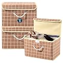 Heart Home Pack of 3 Multipurpose Storage Box For Wardrobe With Lid &amp; Handle | Large Space-Saving Container Boxes For Storage Clothes - Ideal For Bathroom &amp; Kitchen | Check Print - Brown