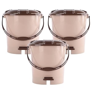 heart home pack of 3 plastic dustbin for home with pedal lid amp handle  7 ltr dustbin for kitchen bathroom amp office  garbage bin for wet or dry waste  check dhakkan- cream amp brown