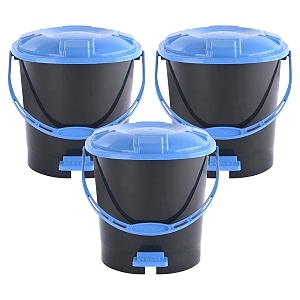 heart home pack of 3 plastic dustbin for home with pedal lid amp handle  7 ltr dustbin for kitchen bathroom amp office  garbage bin for wet or dry waste  check dhakkan- grey amp blue