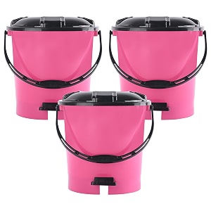 heart home pack of 3 plastic dustbin for home with pedal lid amp handle  7 ltr dustbin for kitchen bathroom amp office  garbage bin for wet or dry waste  ultra- pink amp black