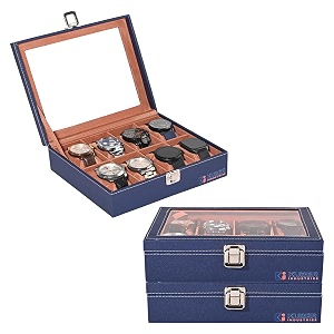 heart home pack of 3 premium faux leather see through 8 slots wrist watch organiser box for men amp women  watch storage box organizer  watch collection boxcaseholder  navy blue