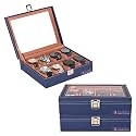 Heart Home Pack of 3 Premium Faux Leather See Through 8 Slots Wrist Watch Organiser Box for Men &amp; Women | Watch Storage Box Organizer | Watch Collection Box/Case/Holder | Navy Blue