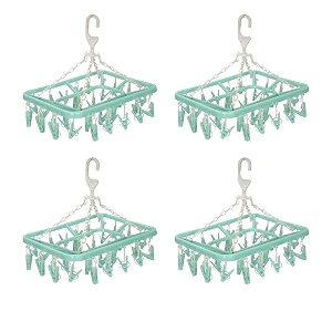 heart home pack of 4 cloth drying hanger  32 clips baby drying pegs  360 degree rotatable hanger  clip stand for cloth  rectangular cloth drying stand  green
