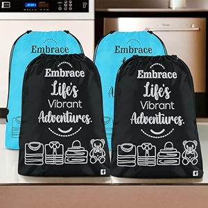 heart home pack of 4 cloth storage bag  non-woven storage organizer  travel pouches  cloth carrying bag  garments cover  storage organizer bag for clothing  large  sky blue amp black