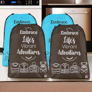 heart home pack of 4 cloth storage bag  non-woven storage organizer  travel pouches  cloth carrying bag  garments cover  storage organizer bag for clothing  large  sky blue amp brown