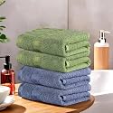Heart Home Pack of 4 Cotton Hand/Face Towels for Men &amp; Women | Easily Washable | Workout Gym Napkins for Men | Pocket Towel - Dark Blue &amp; Green