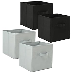 heart home pack of 4 foldable storage box  multipurpose storage organizer for clothes  plain wardrobe organizer for book stationary amp toys  11 inch  black amp grey
