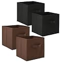 Heart Home (Pack of 4) Foldable Storage Box | Multipurpose Storage Organizer For Clothes | Plain Wardrobe Organizer for Book, Stationary &amp; Toys | 11 Inch | Black &amp; Brown
