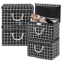 Heart Home Pack of 4 Multipurpose Storage Box For Wardrobe With Lid &amp; Handle | Large Space-Saving Container Boxes For Storage Clothes - Ideal For Bathroom &amp; Kitchen | Check Print - Black