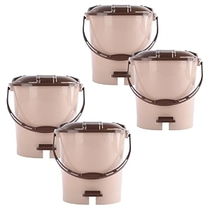 heart home pack of 4 plastic dustbin for home with pedal lid amp handle  7 ltr dustbin for kitchen bathroom amp office  garbage bin for wet or dry waste  check dhakkan- cream amp brown