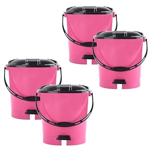 heart home pack of 4 plastic dustbin for home with pedal lid amp handle  7 ltr dustbin for kitchen bathroom amp office  garbage bin for wet or dry waste  ultra- pink amp black
