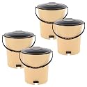 Heart Home Pack of 4 Plastic Dustbin for Home with Pedal, Lid &amp; Handle | 7 Ltr Dustbin for Kitchen, Bathroom &amp; Office | Garbage Bin for Wet or Dry Waste | Ultra- Cream &amp; Black