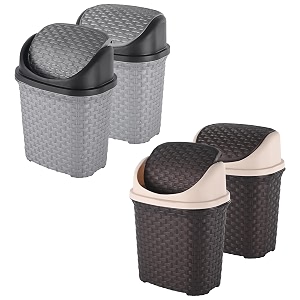heart home pack of 4 plastic swing lid dustbin for home bathroom amp kitchen  7 liters multi-purpose garbage bin  dustbin for office small spaces amp hygienic use  check - brown amp grey
