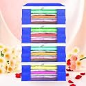 Heart Home (Pack of 6) Saree Covers | Foldable Storage Bag for Almirah &amp; Wardrobe | Non-Woven Saree Bags (9 Inch) Clothes Bag for Women (White Piping) Sari Cover Bags | Blue
