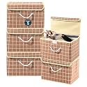 Heart Home Pack of 5 Multipurpose Storage Box For Wardrobe With Lid &amp; Handle | Large Space-Saving Container Boxes For Storage Clothes - Ideal For Bathroom &amp; Kitchen | Check Print - Brown