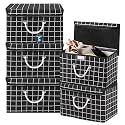 Heart Home Pack of 5 Multipurpose Storage Box For Wardrobe With Lid &amp; Handle | Large Space-Saving Container Boxes For Storage Clothes - Ideal For Bathroom &amp; Kitchen | Check Print - Black