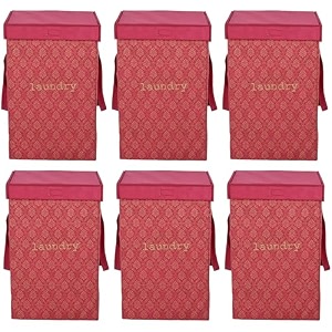 heart home foldable laundry basket for clothes  non-woven round laundry basket  washing clothes storage basket  toy storage organizer  45 ltr  golden-print  maroon