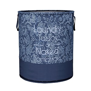 heart home foldable laundry basket for clothes  non-woven round laundry basket  washing clothes storage basket  toy storage organizer  45 ltr  flower-print  navy blue