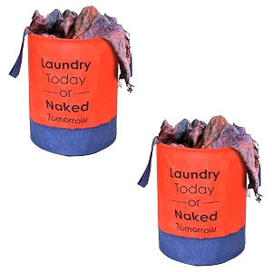 heart home pack of 2 foldable laundry basket for clothes  non woven round laundry basket  washing clothes storage basket  toy storage organizer  45 ltr  red
