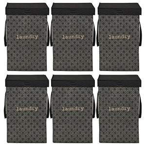 heart home pack of 6 foldable laundry basket for clothes  laundry bag with lid amp handle  cloth storage box for washing  toy storage organizer  75 ltr  golden dot print  black