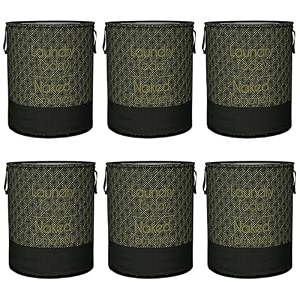 heart home foldable laundry basket for clothes  non-woven round laundry basket  washing clothes storage basket  toy storage organizer  45 ltr  golden dot  black