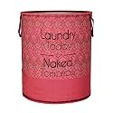 Heart Home Foldable Laundry Basket for Clothes | Non-Woven Round Laundry Basket | Washing Clothes Storage Basket | Toy Storage Organizer | 45 LTR | Golden-Print | Maroon