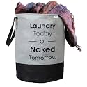 Heart Home Waterproof Round Non Wovan Laundry Bag/Hamper|Metalic Printed With Handles|Foldable Bin &amp; 45 Liter Capicity|Size 37 x 37 x 49, Pack of 1 (Grey &amp; Black)-HEARTXY11446