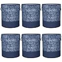 Heart Home Pack of 6 Foldable Laundry Basket for Clothes | Non-Woven Round Laundry Basket | Washing Clothes Storage Basket | Toy Storage Organizer | 45 LTR | Flower-Print | Navy Blue