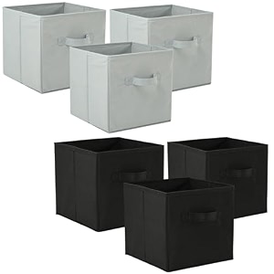 heart home pack of 6 foldable storage box  multipurpose storage organizer for clothes  plain wardrobe organizer for book stationary amp toys  11 inch  black amp grey