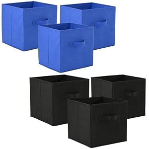 heart home pack of 6 foldable storage box  multipurpose storage organizer for clothes  plain wardrobe organizer for book stationary amp toys  11 inch  black amp royal blue