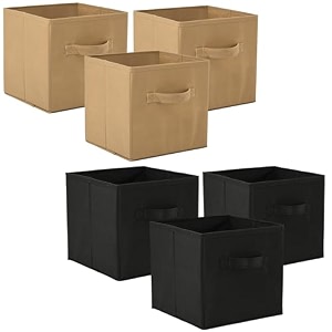 heart home pack of 6 foldable storage box  multipurpose storage organizer for clothes  plain wardrobe organizer for book stationary amp toys  11 inch  black amp beige