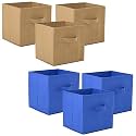 Heart Home (Pack of 6) Foldable Storage Box | Multipurpose Storage Organizer For Clothes | Plain Wardrobe Organizer for Book, Stationary &amp; Toys | 11 Inch | Beige &amp; Royal Blue