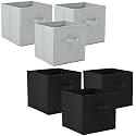 Heart Home (Pack of 6) Foldable Storage Box | Multipurpose Storage Organizer For Clothes | Plain Wardrobe Organizer for Book, Stationary &amp; Toys | 11 Inch | Black &amp; Grey