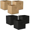 Heart Home (Pack of 6) Foldable Storage Box | Multipurpose Storage Organizer For Clothes | Plain Wardrobe Organizer for Book, Stationary & Toys | 11 Inch | Black & Beige