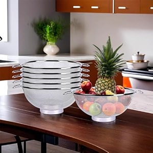 heart home fruit basket  stainless steel vegetables strainer  multipurpose fruit basket  colander basket for pasta-noodles-grains  mesh basket with handle  9 inch  silver