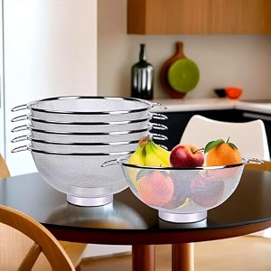 heart home fruit basket  stainless steel vegetables strainer  multipurpose fruit basket  colander basket for pasta-noodles-grains  mesh basket with handle  9 inch  silver