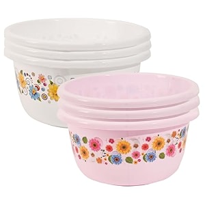 heart home pack of 6 multipurpose bath tub for bathroom  40 liters suitable for indoor and outdoor use  durable tub for washing clothes amp utensils  flower print -pink amp blue
