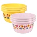 Heart Home Pack of 6 Multipurpose Bath Tub for Bathroom | 40 Liters Suitable for Indoor and Outdoor Use | Durable Tub for Washing Clothes &amp; Utensils | Flower Print -Yellow &amp; Pink