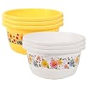 Heart Home Pack of 6 Multipurpose Bath Tub for Bathroom | 40 Liters Suitable for Indoor and Outdoor Use | Durable Tub for Washing Clothes &amp; Utensils | Flower Print -White &amp; Yellow